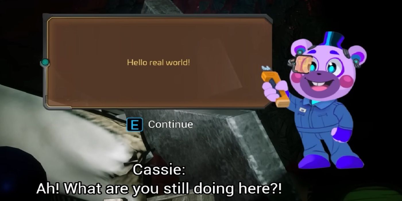 Helpi Talks To Cassie In FNAF Security Breach Ruin through a textbox in the real world while she isn’t wearing the Vanny mask