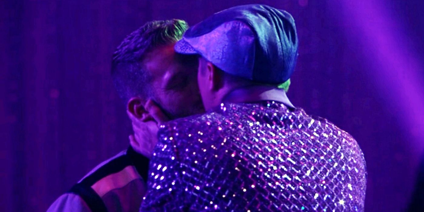 Ryan and Scott Hoying&rsquo;s unnamed character kissing in High School Musical 4: The Reunion in High School Musical: The Musical: The Series season 4.