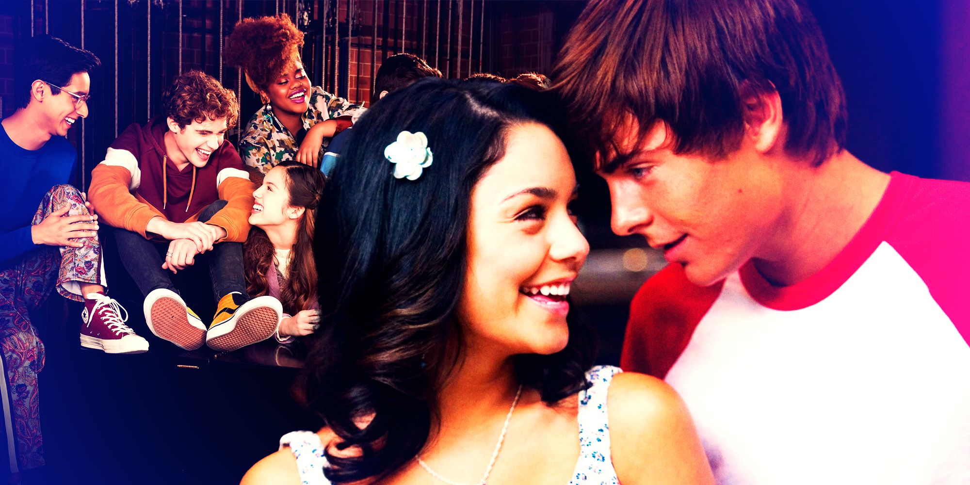 Troy and Gabriella in High School Musical 2 and the High School Musical: The Musical: The Series cast.