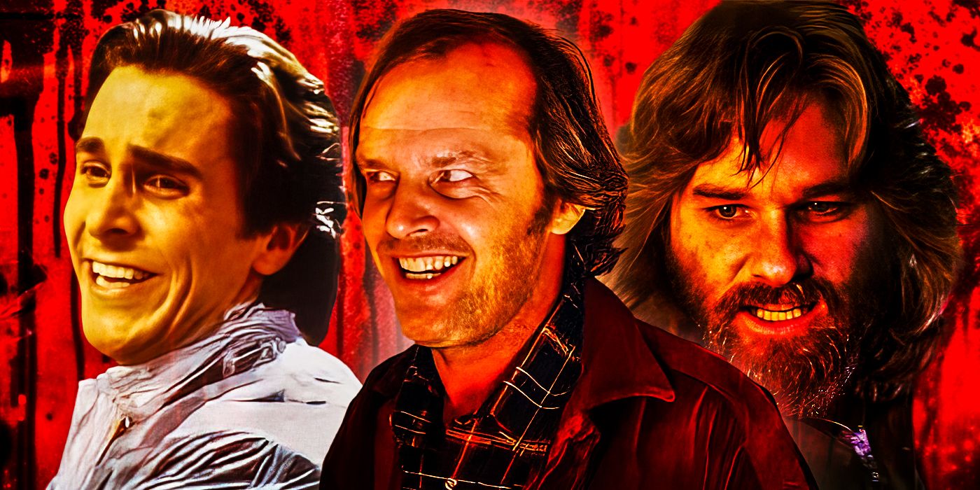 Christian Bale in American Psycho, Jack Nicholson in The Shining, and Kurt Russell