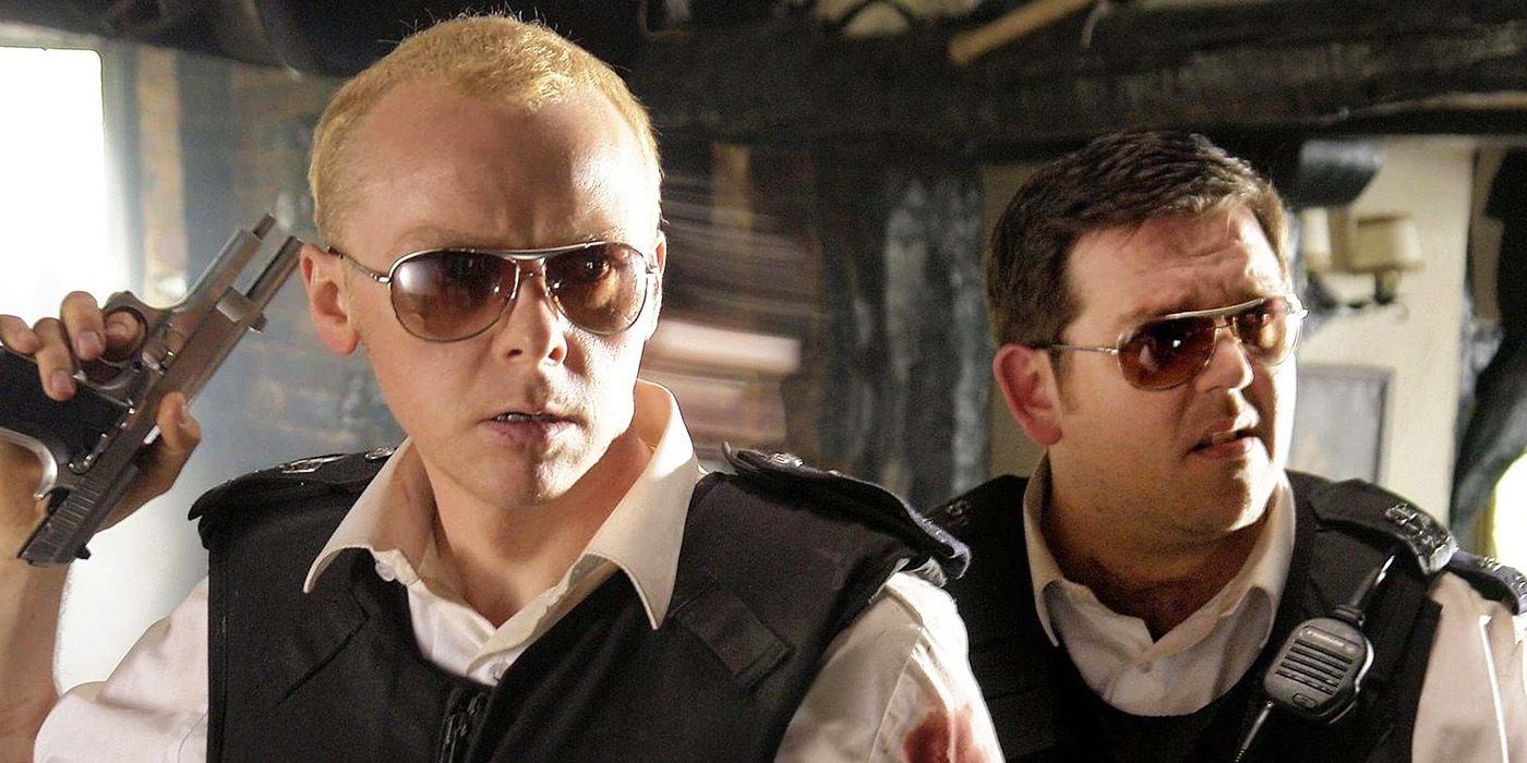 Nicholas and Danny standing in the bar in Hot Fuzz