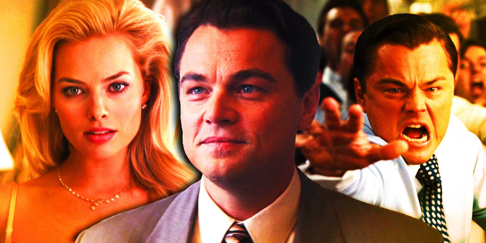 Blended image of Margot Robbie as Naomi Lapaglia and Leonardo DiCaprio as Jordan Belfort in The Wolf of Wall Street