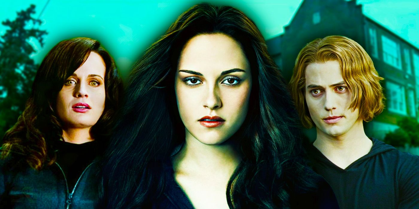 A blended image features Elizabeth Reaser as Esme, Kristen Stewart as Bella, and Jackson Rathbone as Jasper in the Twilight Saga