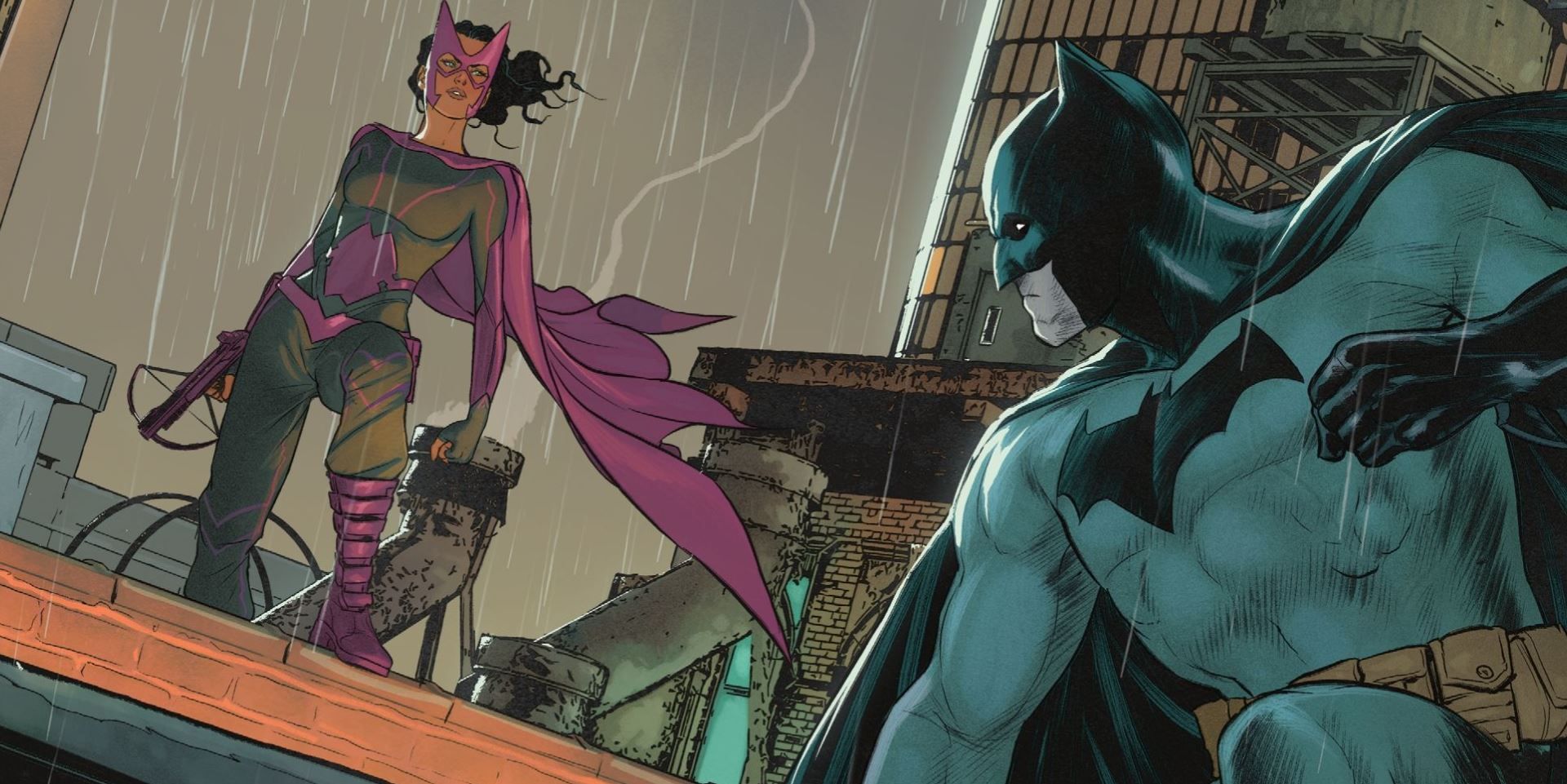 Huntress and Batman on Rooftop DC