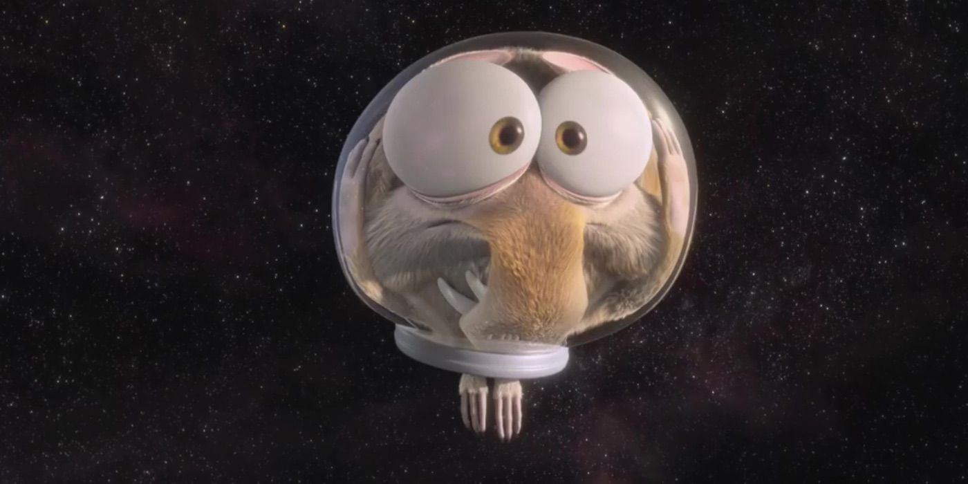 Scrat is stuck in a space helmet in Cosmic Scrat-tastrophe