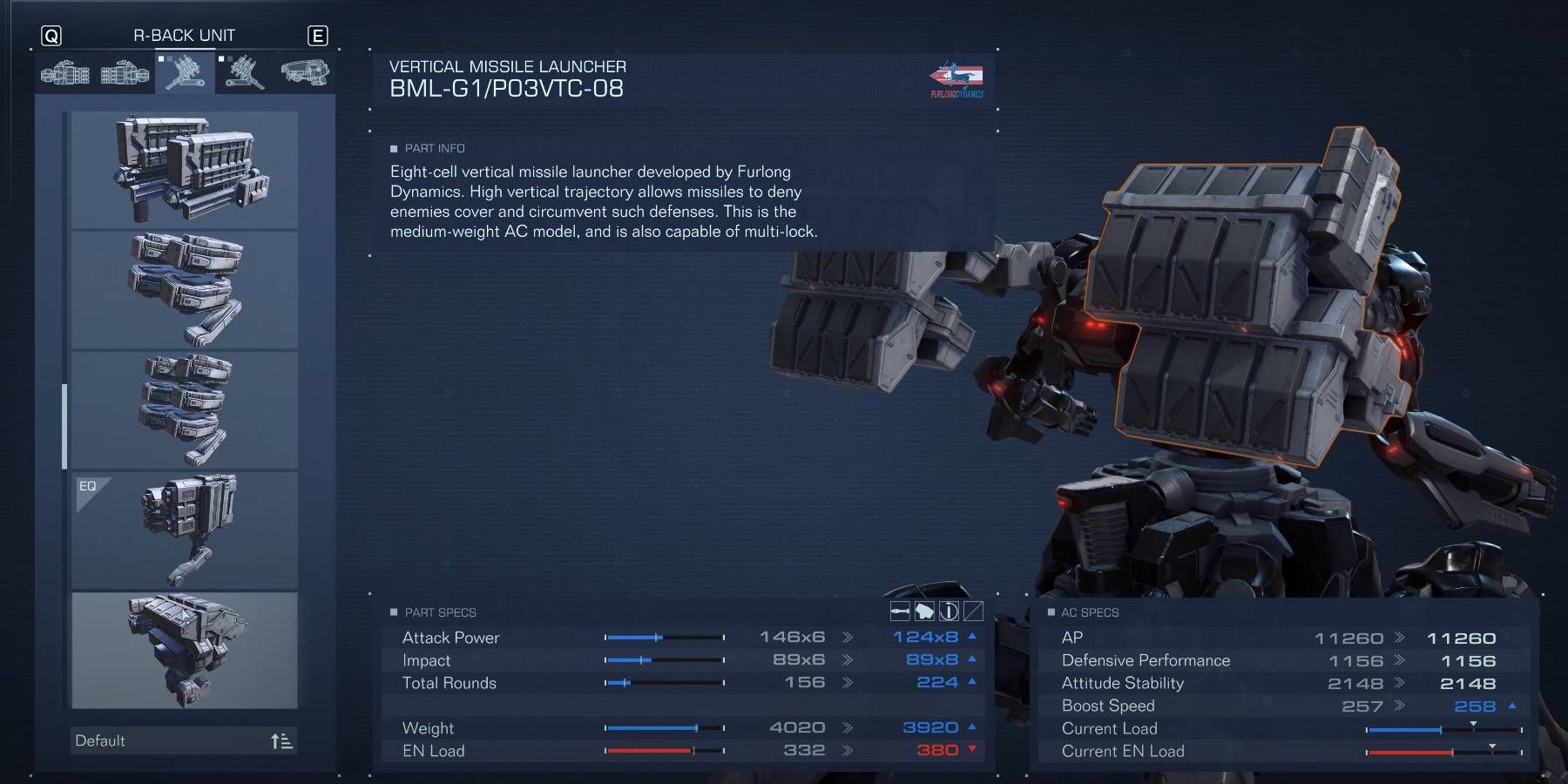 Armored Core 6 BML-G1/P03VTC-08 Vertical Missile Launcher Explosive Weapon