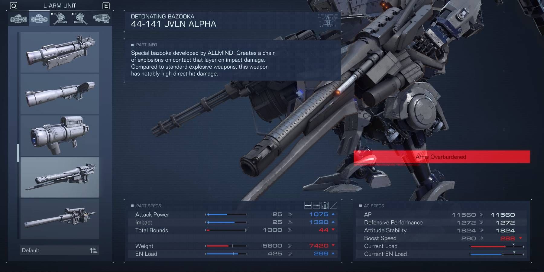 Armored Core 6 44-141 JVLN Alpha Detonating Bazooka Explosive Weapon