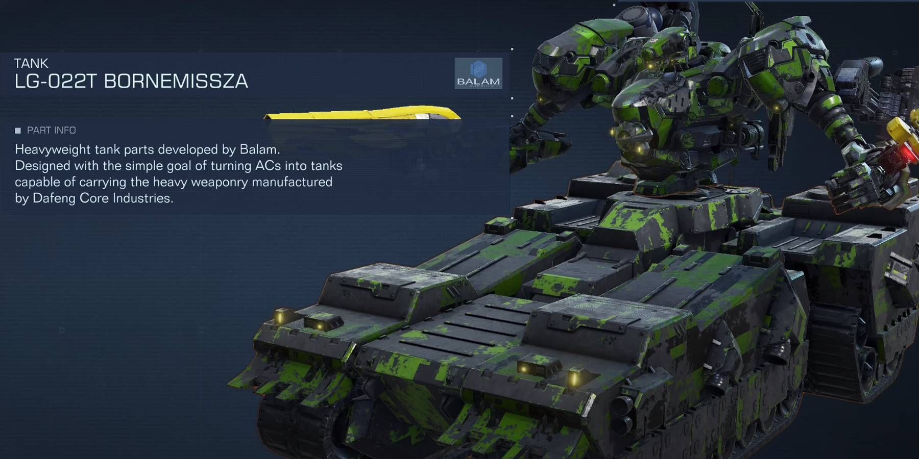 Armored Core 6 Tank Class Mech Legs with Highest Armor Points (AP) Value for Customization