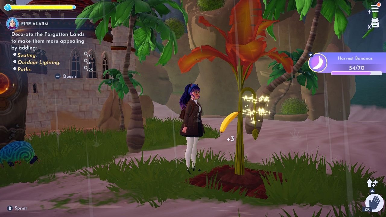 Player harvesting bananas in Disney Dreamlight Valley