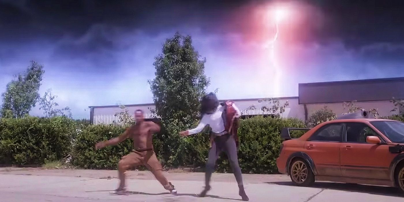 Twisted Metal episode 6 &ldquo;DRVTHRU&rdquo;: Quite and John running away from the Watkins Storm
