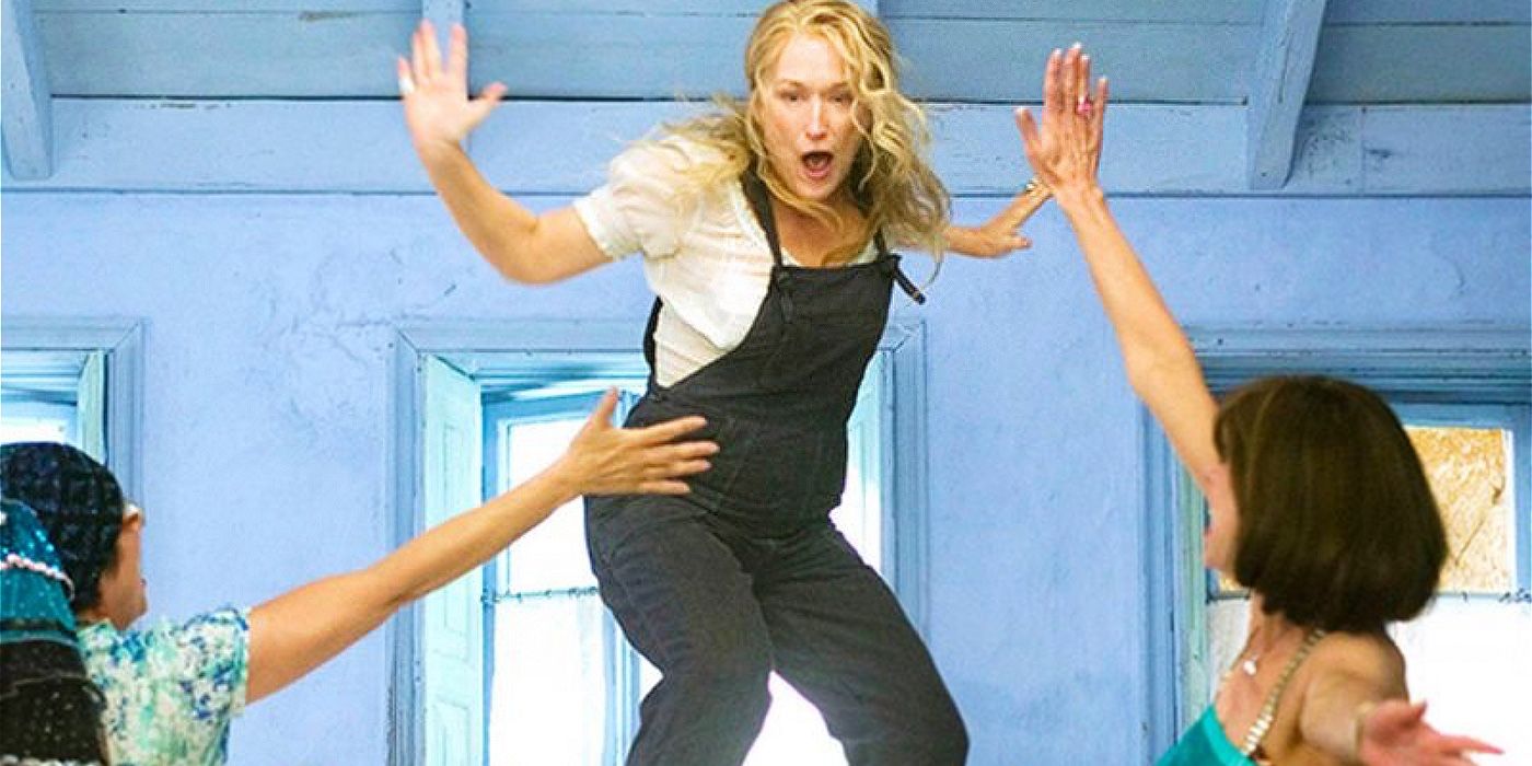 Meryl Streep in Mamma Mia! jumping on the bed