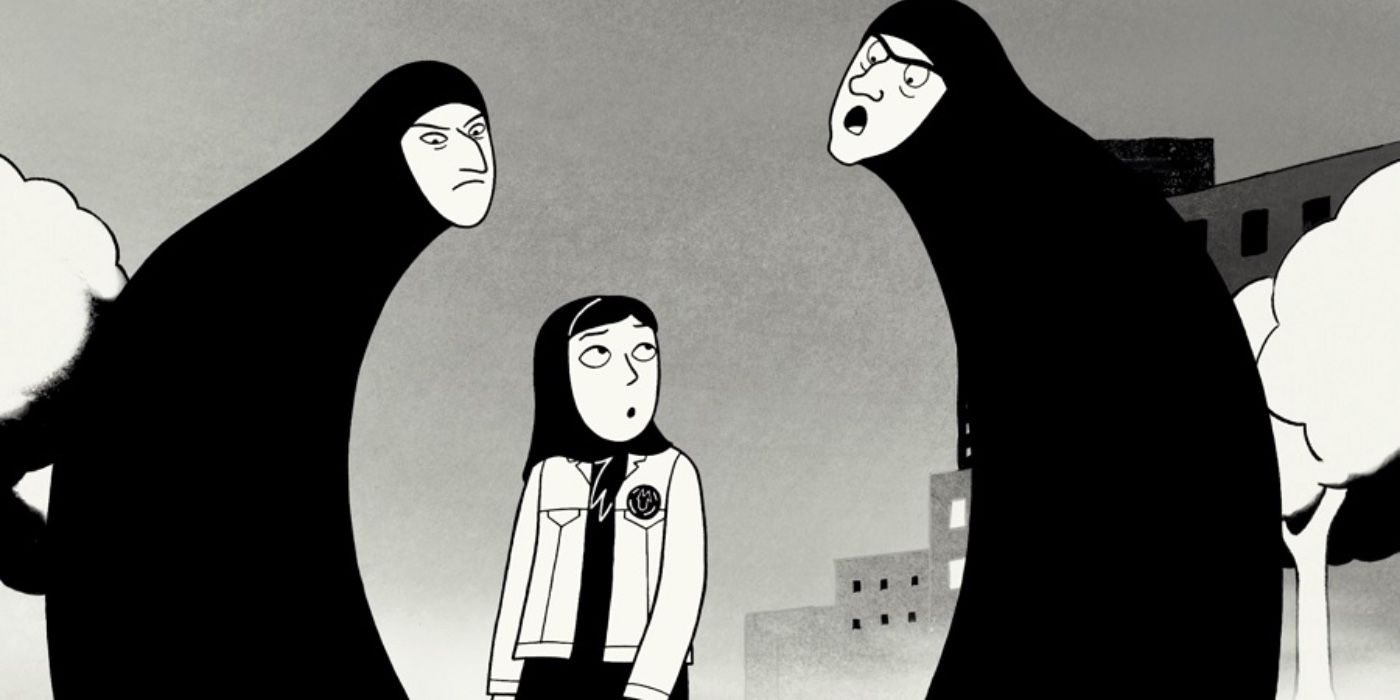 Persepolis: Young Marjane being talked down to by members of her society