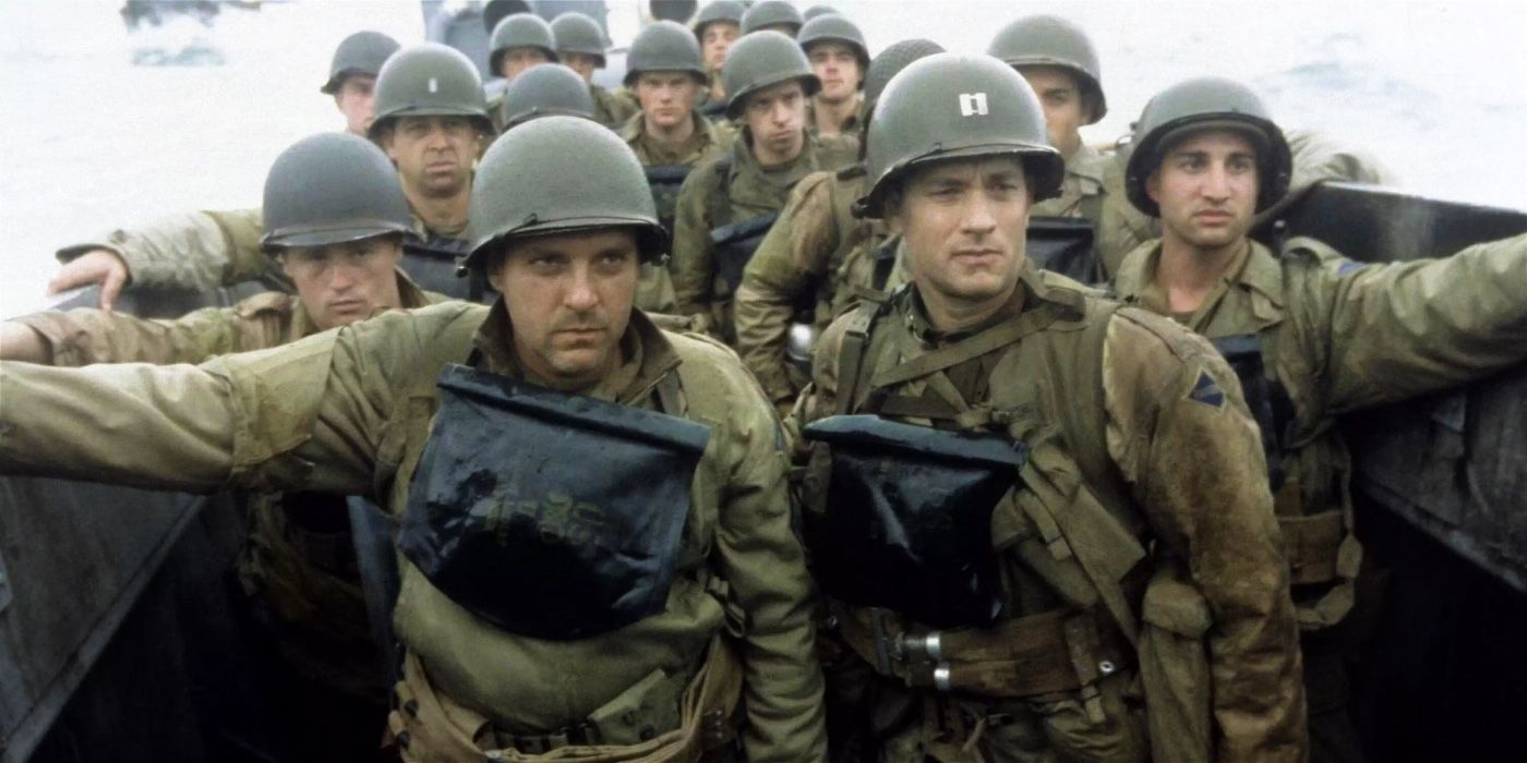 Saving Private Ryan: Captain Miller and other men on a boat, before hitting the beaches of Normandy 