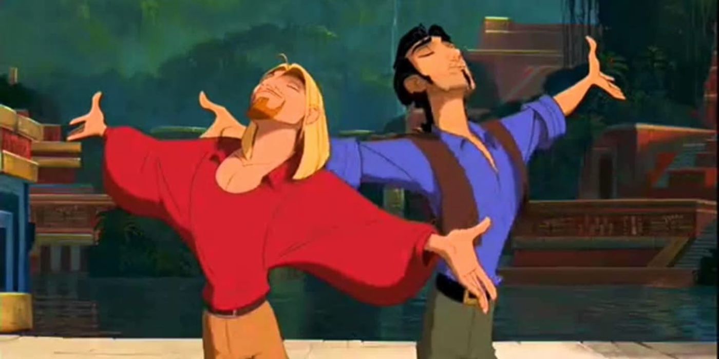 Miguel and Tulio holding their arms out in The Road To El Dorado