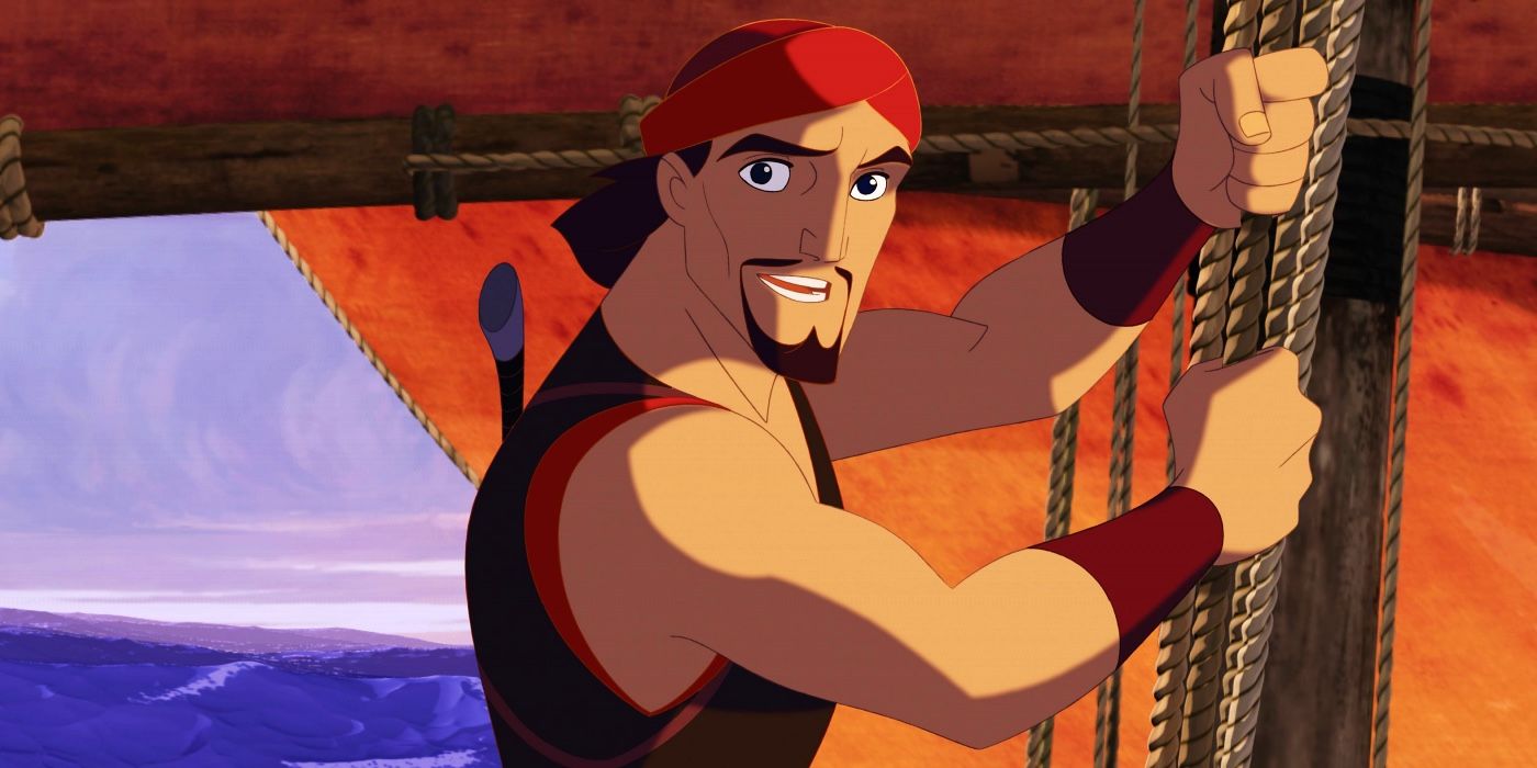 Sinbad: Legend of the Seven Seas: Sinbad holding onto ropes on his ships 