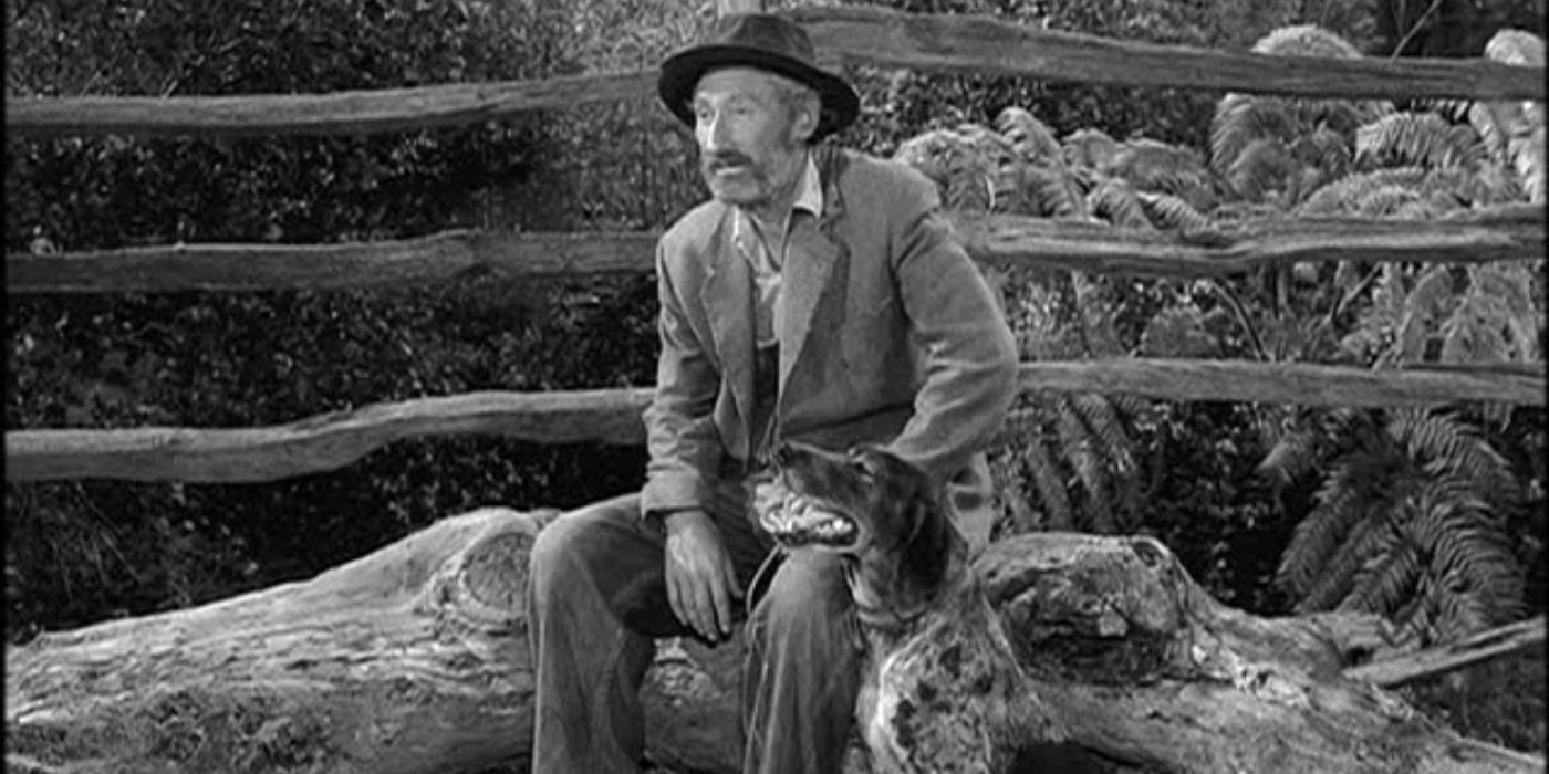 Hyder Simpson sitting with his dog Rip in The Twilight Zone