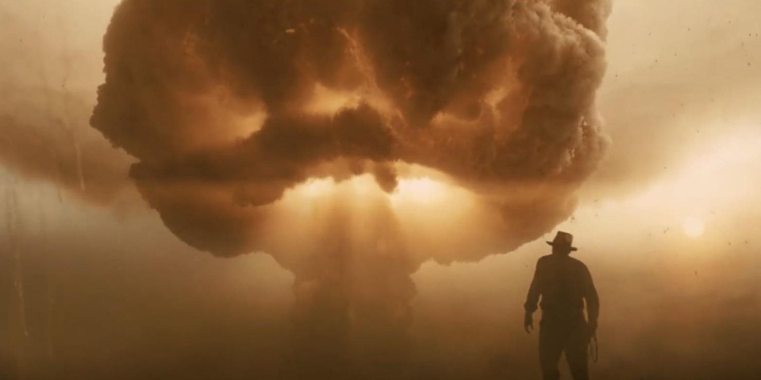 Indy watches a nuclear explosion in Indiana Jones and the Kingdom of the Crystal Skull