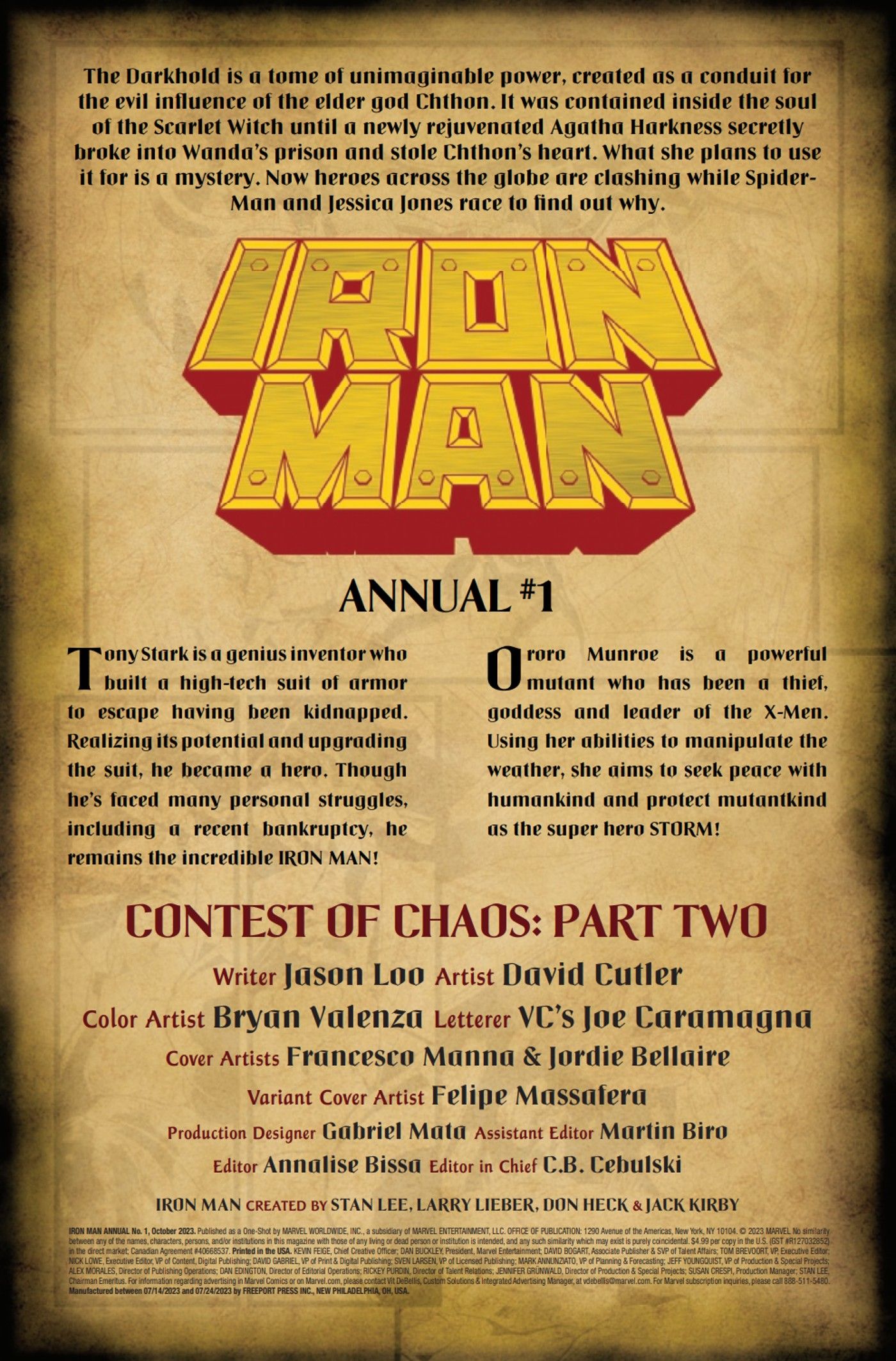 invincible iron man annual 2023 cover x-men storm credits