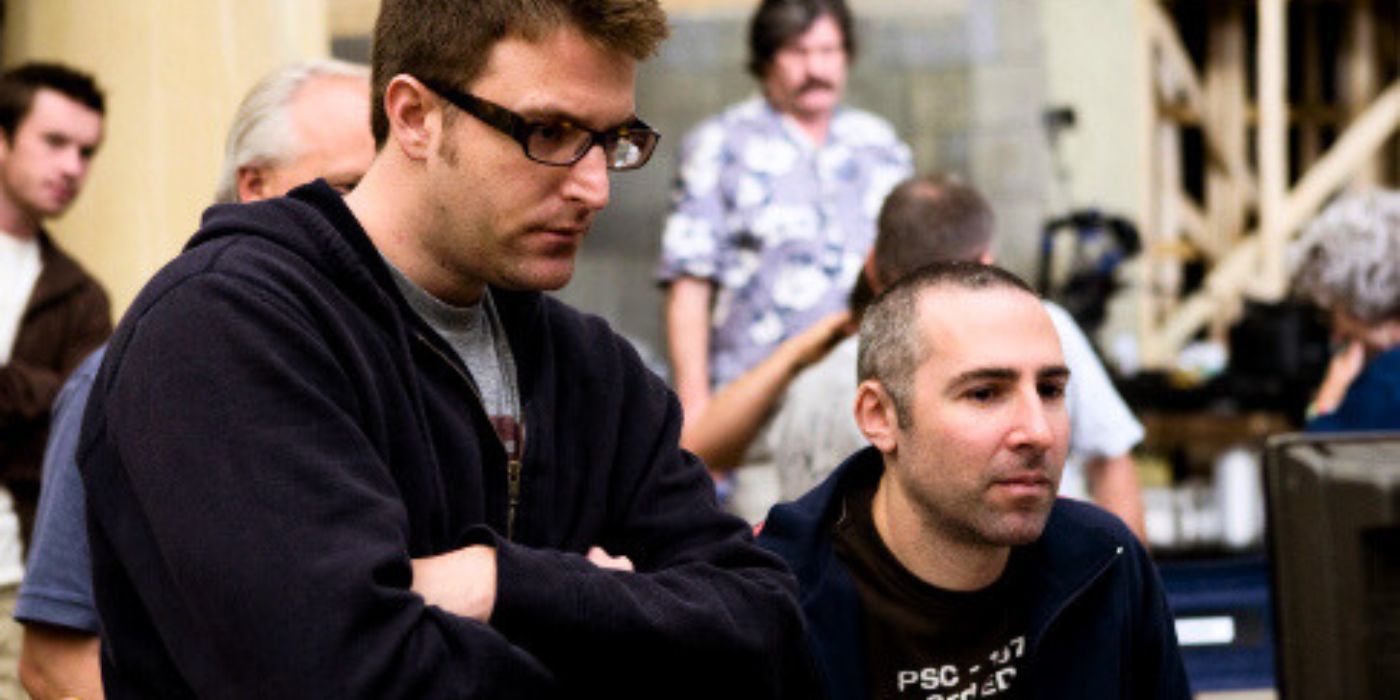 Jason Friedberg and Aaron Seltzer looking at the camera while directing