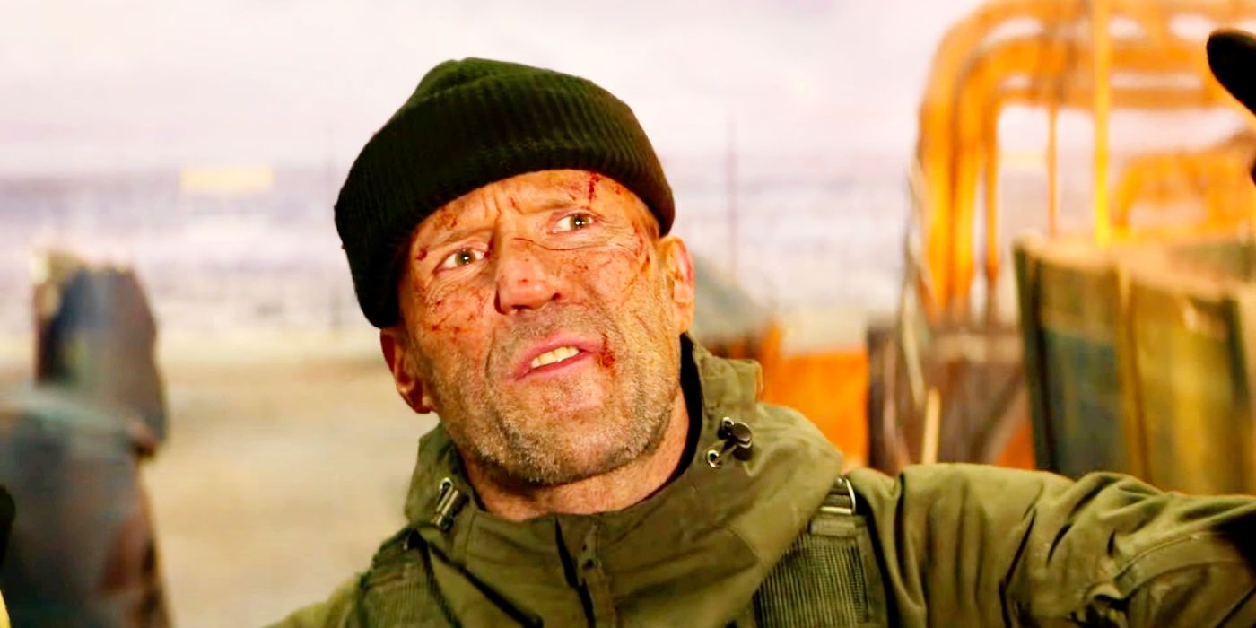 Jason Statham as Lee Christmass covered in scratches in Expendables 4