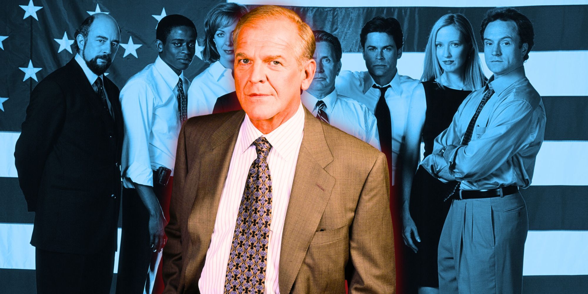 John Spencer as Leo McGarry with West Wing cast background
