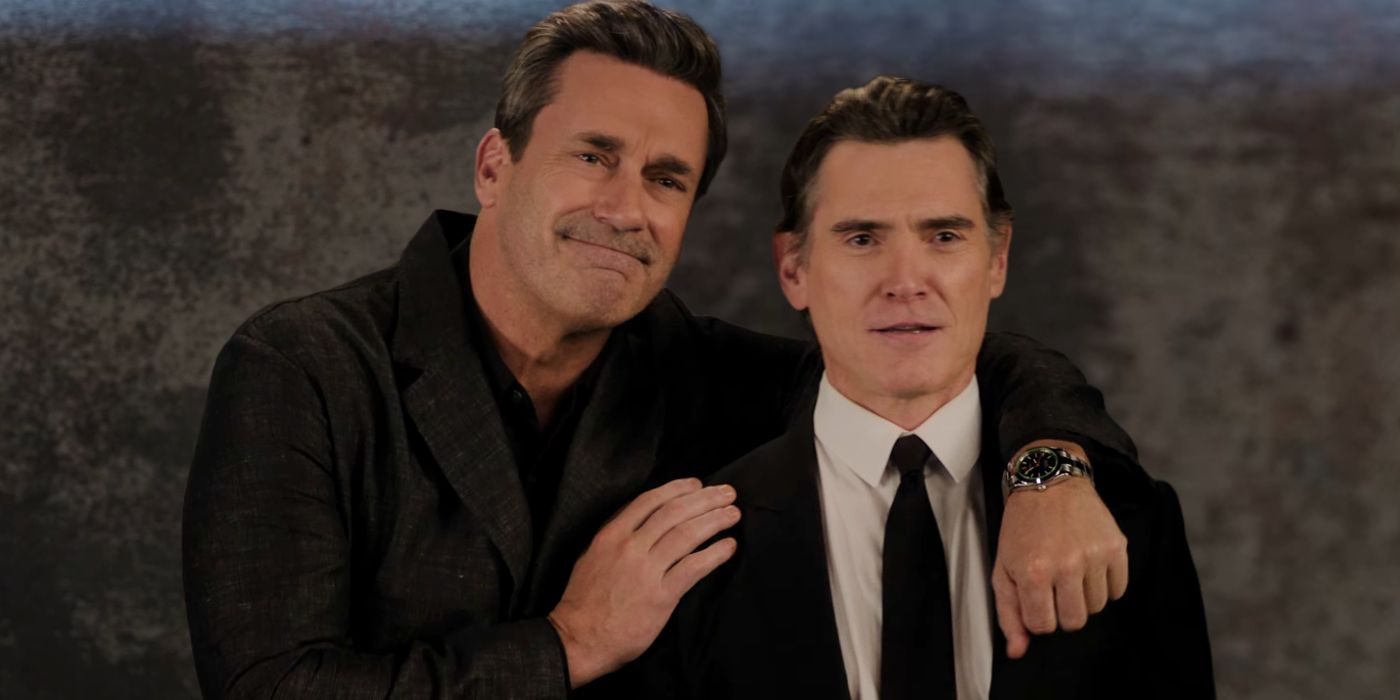 Jon Hamm with his arm around Billy Crudup in The Morning Show Season 3