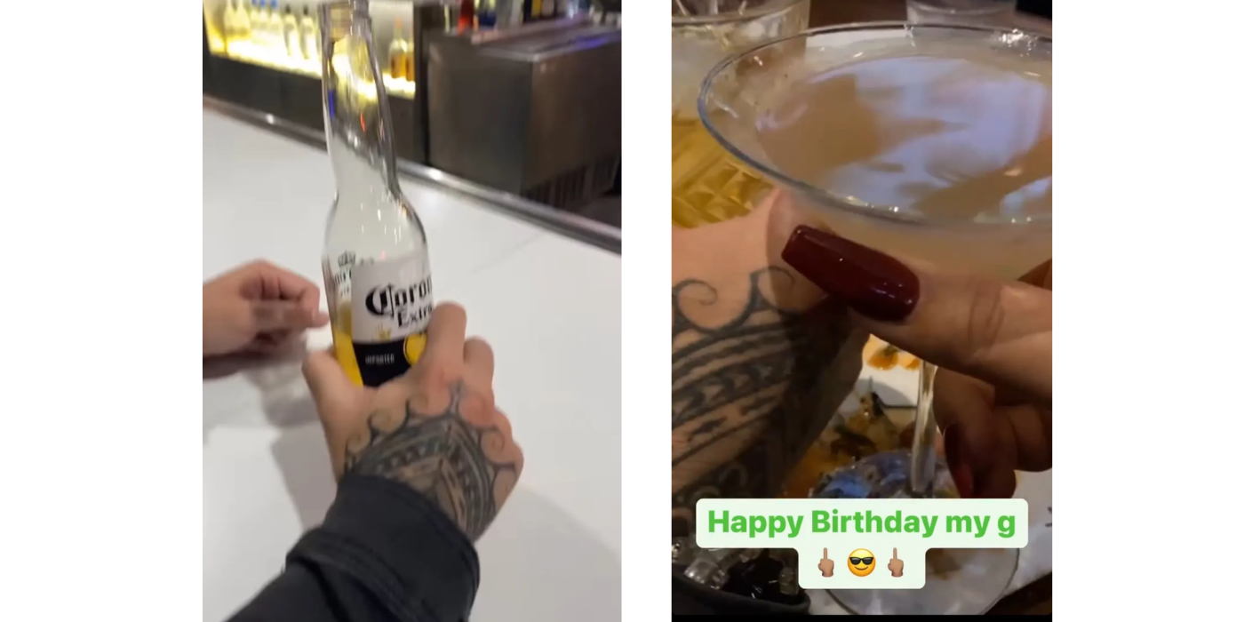 Kalani Faagata In 90 Day Fiance with Dallas Nuez on Instagram Stories having drinks on his birthday
