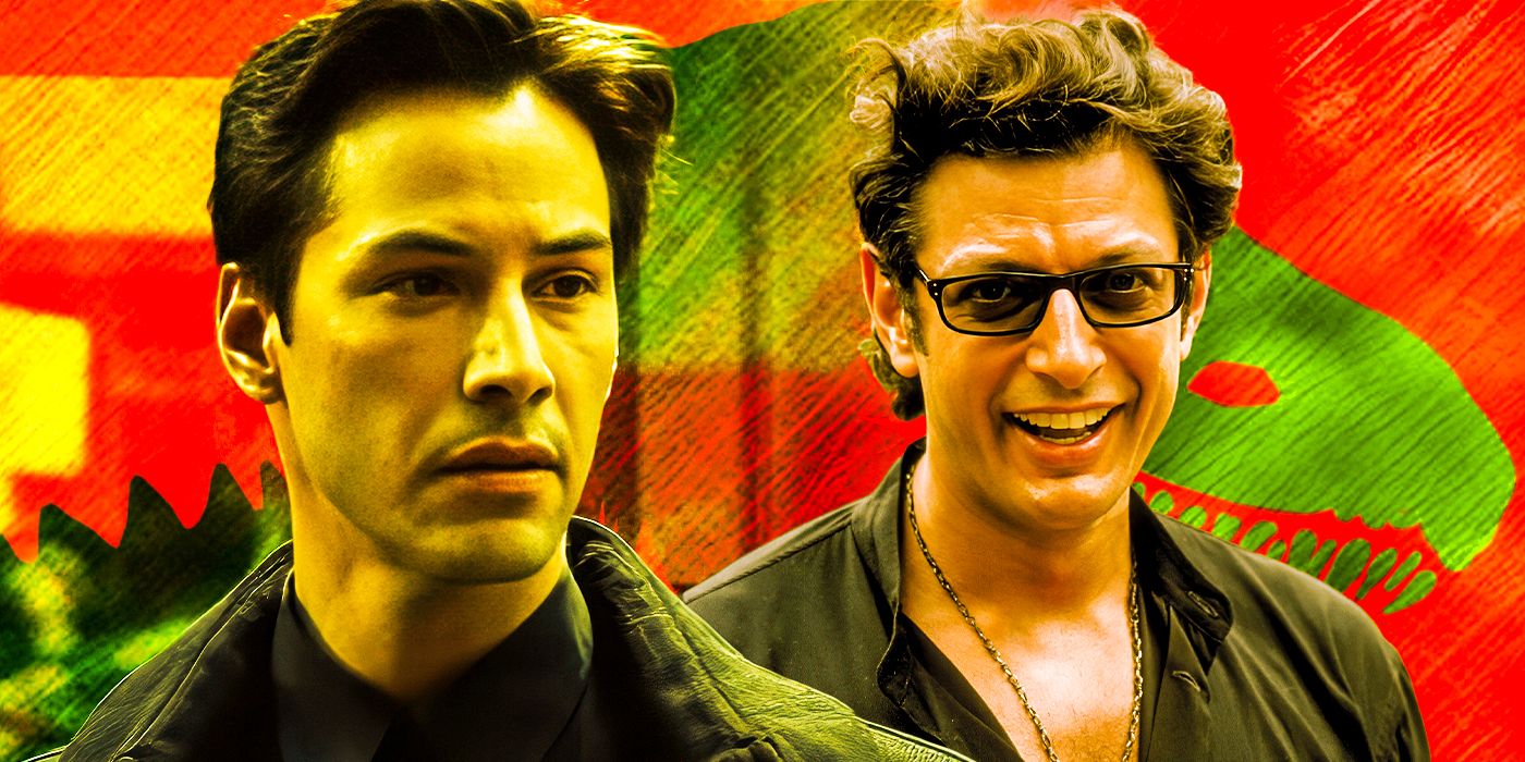 Keanu Reeves as Neo in The Matrix and Jeff Goldblum as Ian Malcolm in Jurassic Park