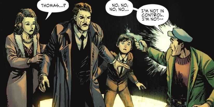 Joe Chill mugs the Wayne family in a DC Comic