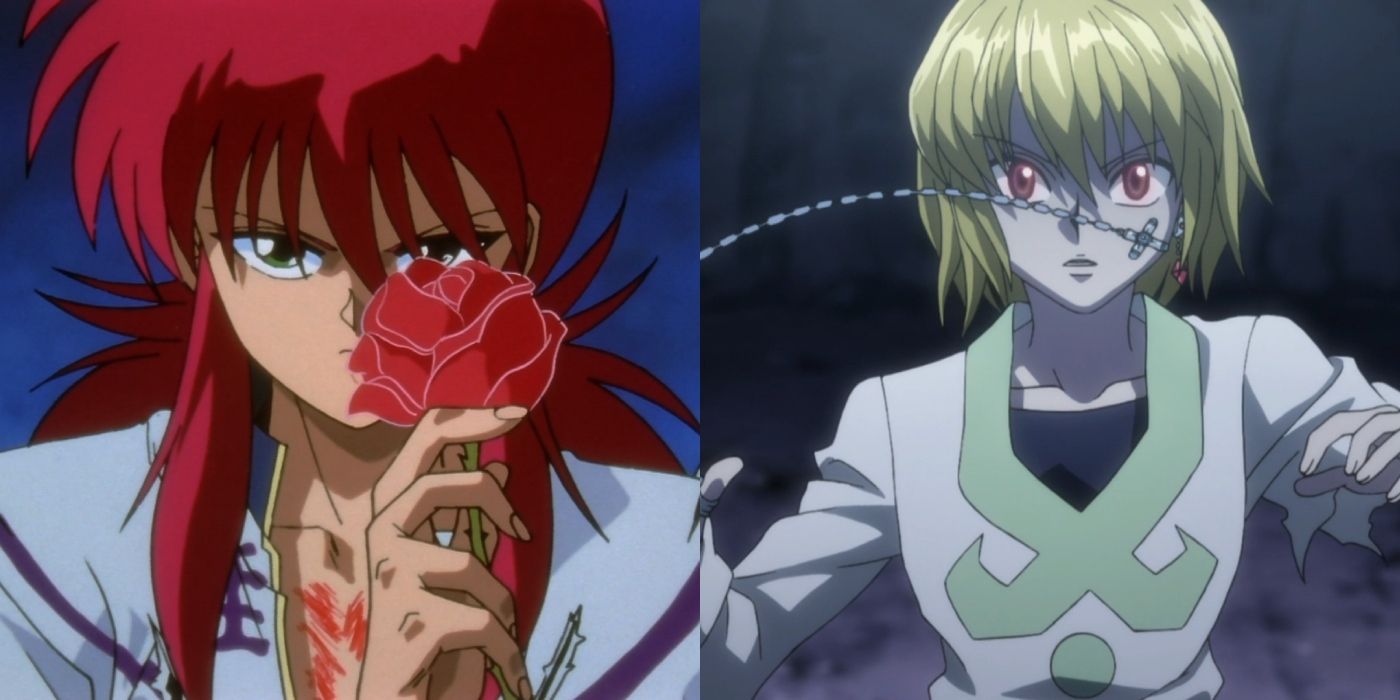 Kurama-from-Yu-Yu-Hakusho-with-a-rose-and-Kurapika-from-Hunter-x-Hunter-using-his-holy-chain