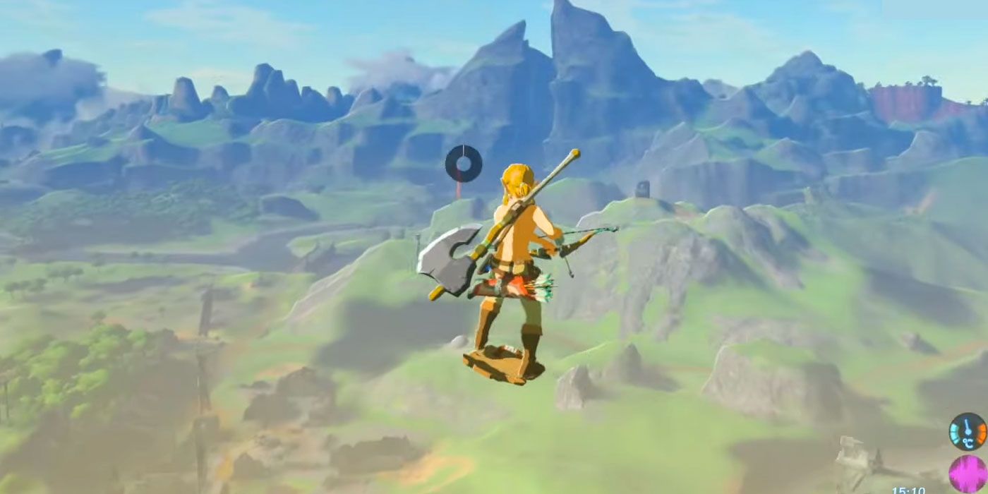 Link performing Bullet Time Bounce in Zelda: BOTW.