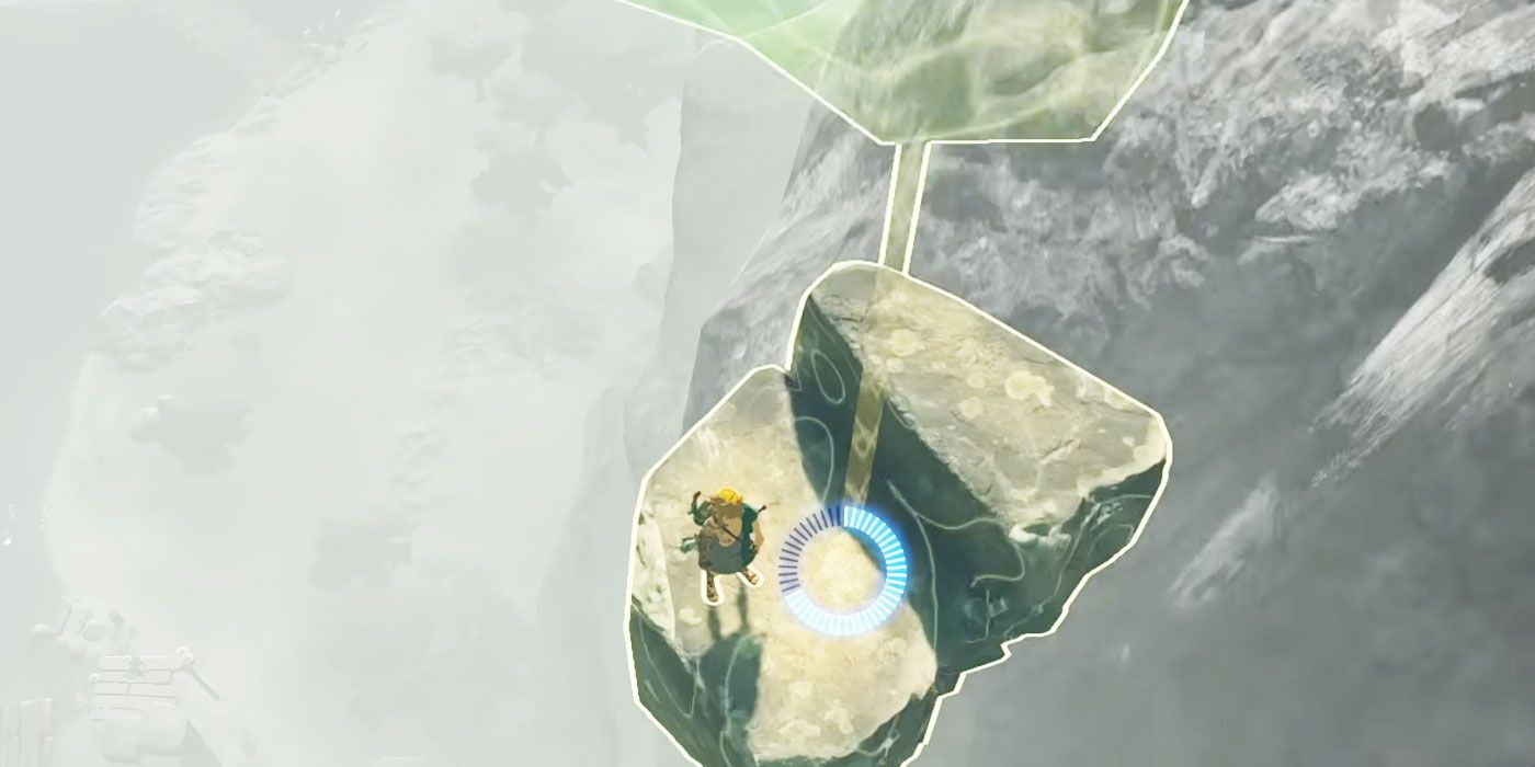Link using Recall on a platform in Zelda: TOTK,