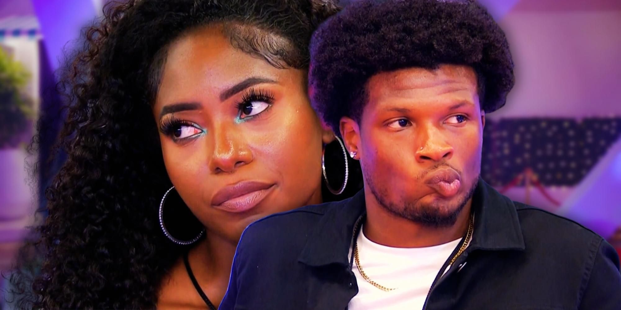 Love Island USA&rsquo;s Najah Fleary and Keenan Anunay looking annoyed