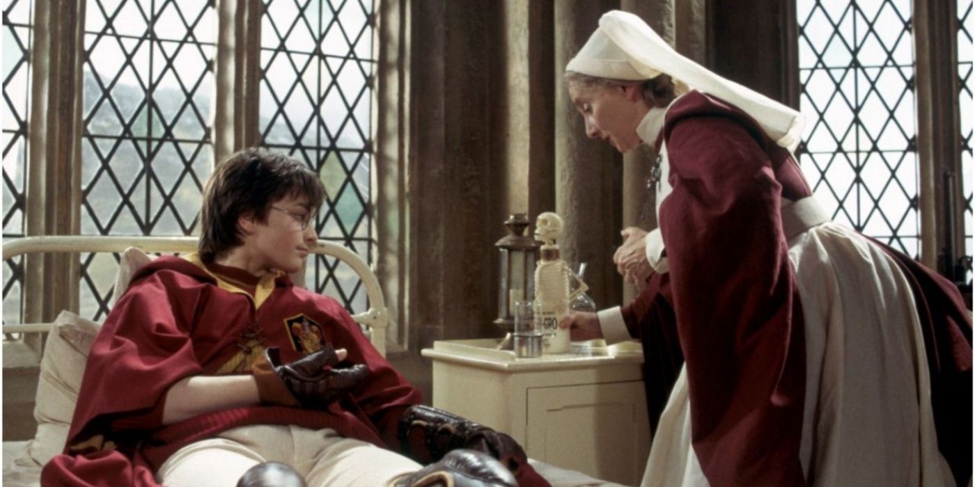 Madam Pomfrey attends to Harry Potter in Chamber of Secrets