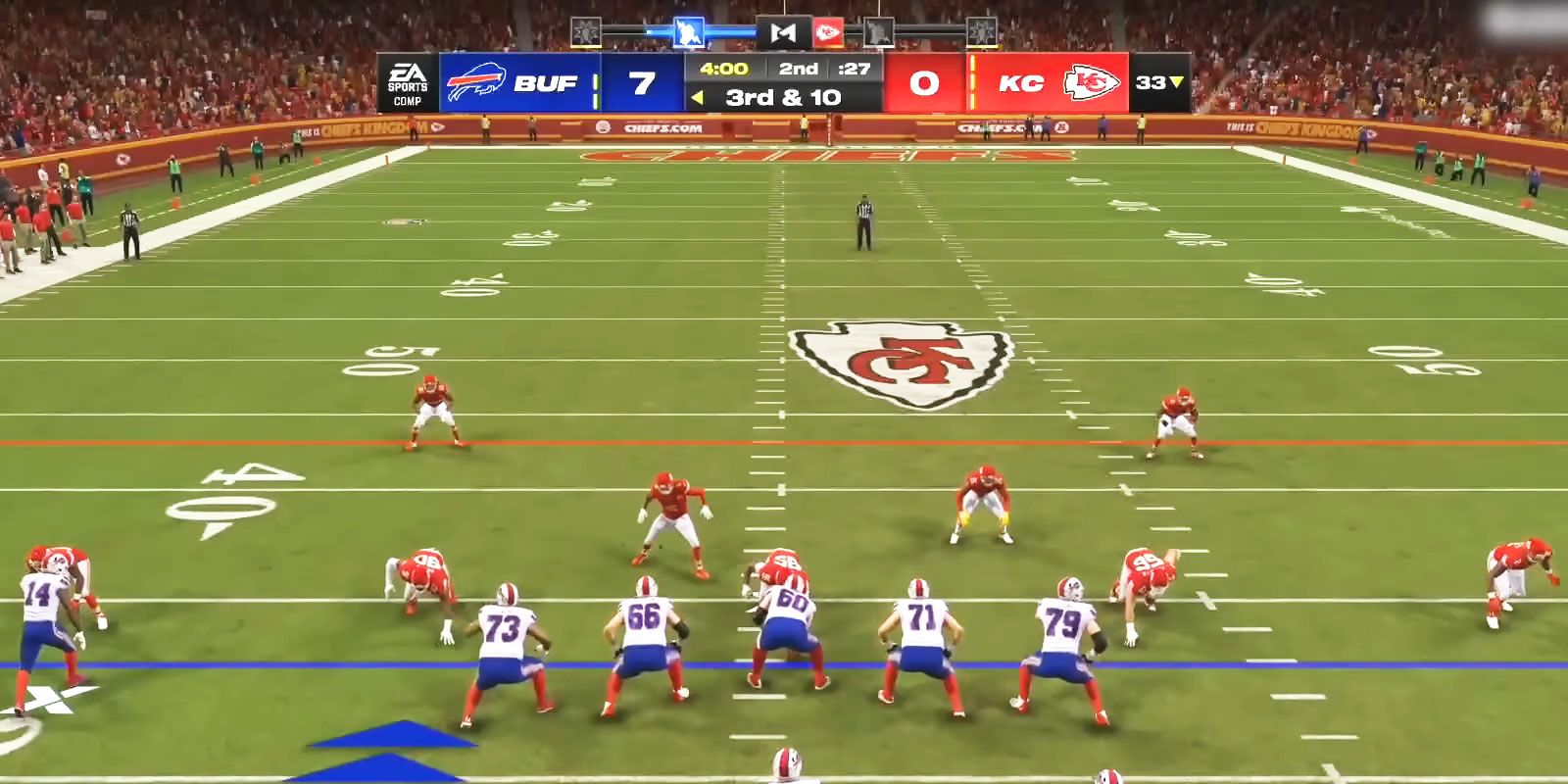 Madden 24 Buffalo Bills vs Kansas City defensive and offensive lines.