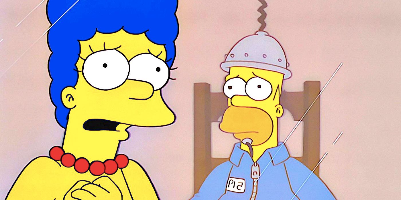 Marge watches as Homer gets the electric chair in The Simpsons