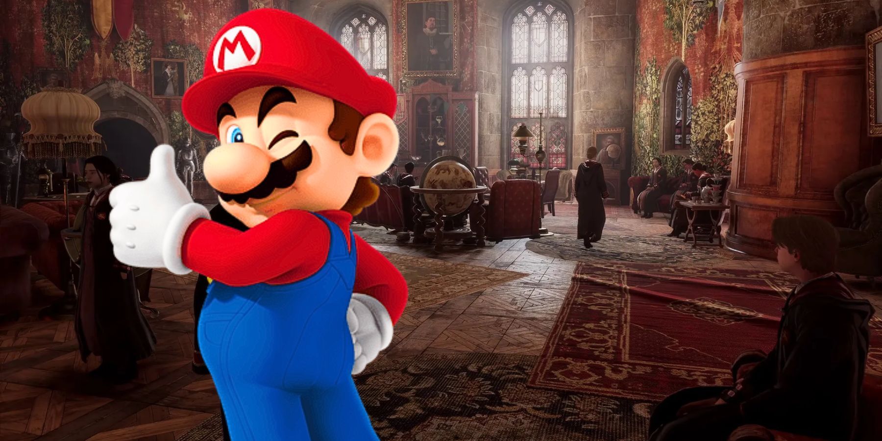Mario in the Gryffindor Common Room In Hogwarts Legacy