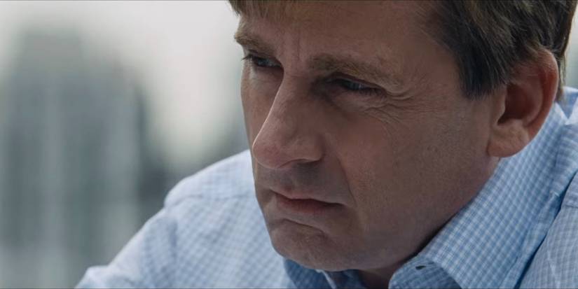 Mark Baum (Steve Carell) looks annoyed in The Big Short