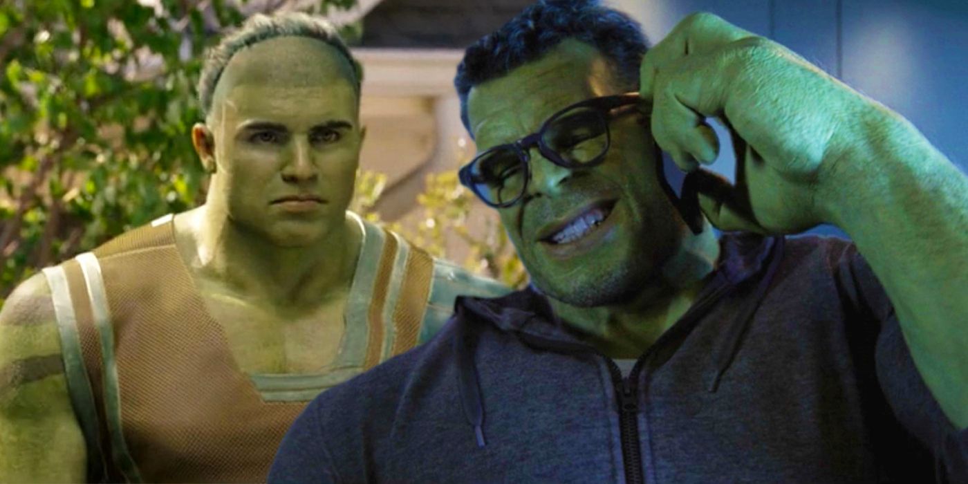 Uma imagem dividida de Hulk e Skaar no MCU