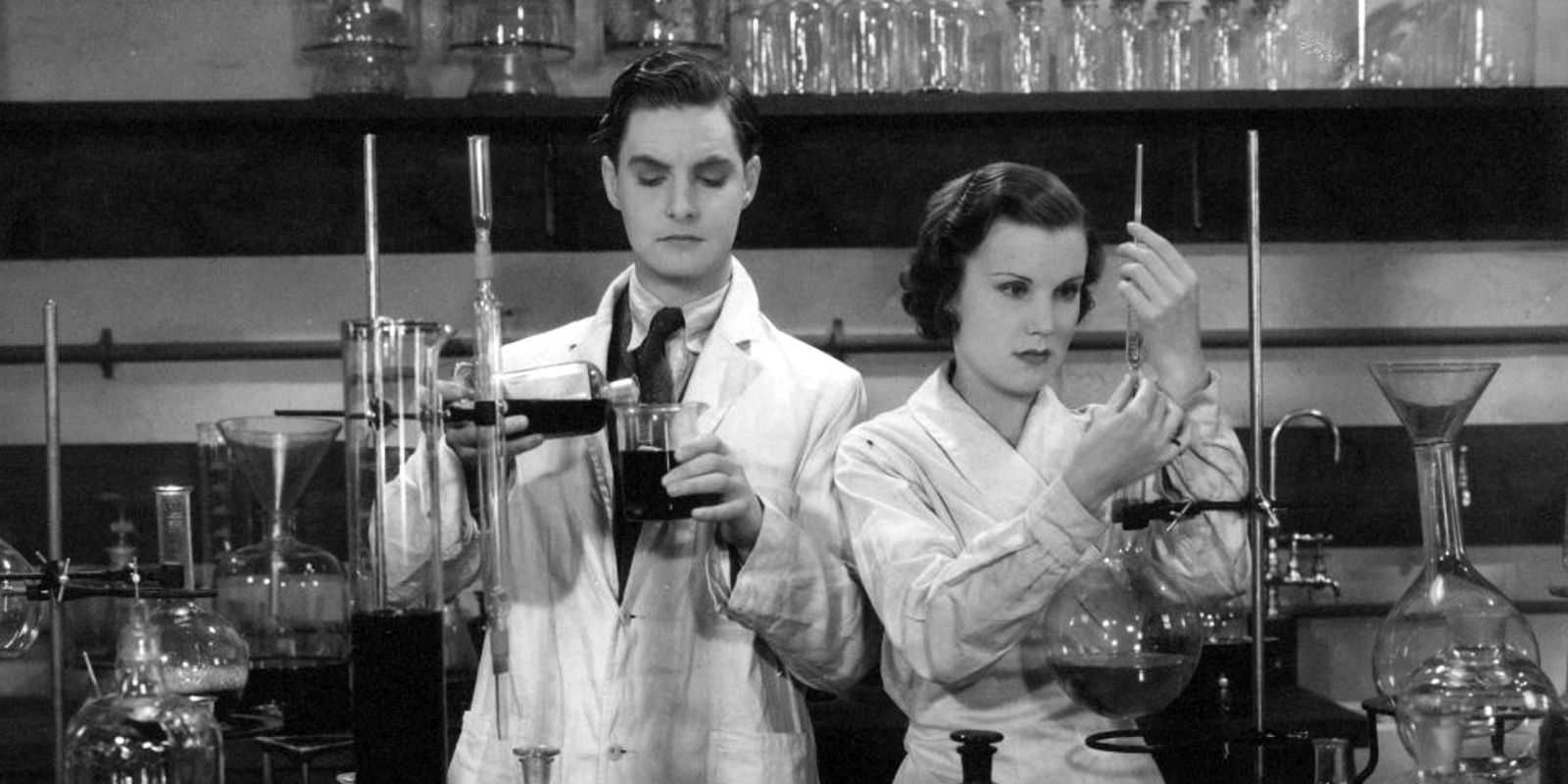 Alan Shepherd and Jane Anderson work in a laboratory.