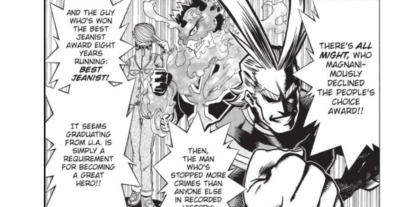 My Hero Academia: Best Jeanist&rsquo;s introduction mentions his award wins.