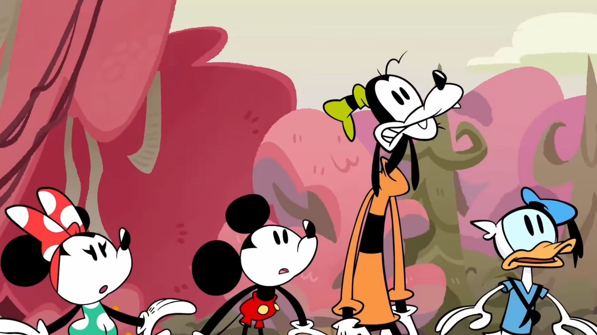 Minnie, Mickey, Goofy and Donald in Disney Illusion Island