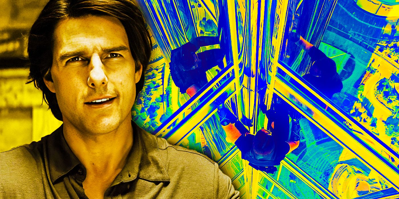 Collage of Tom Cruise and his Burj Khalifa stunt - Image created by ScreenRant Image Editors