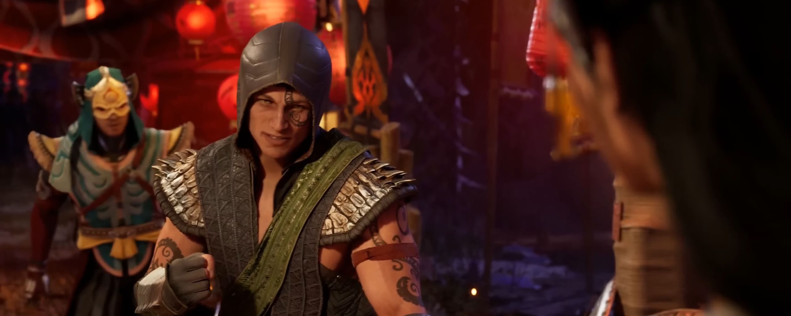 Mortal Kombat 1's Reptile is ready to fight against a character that is off-screen.