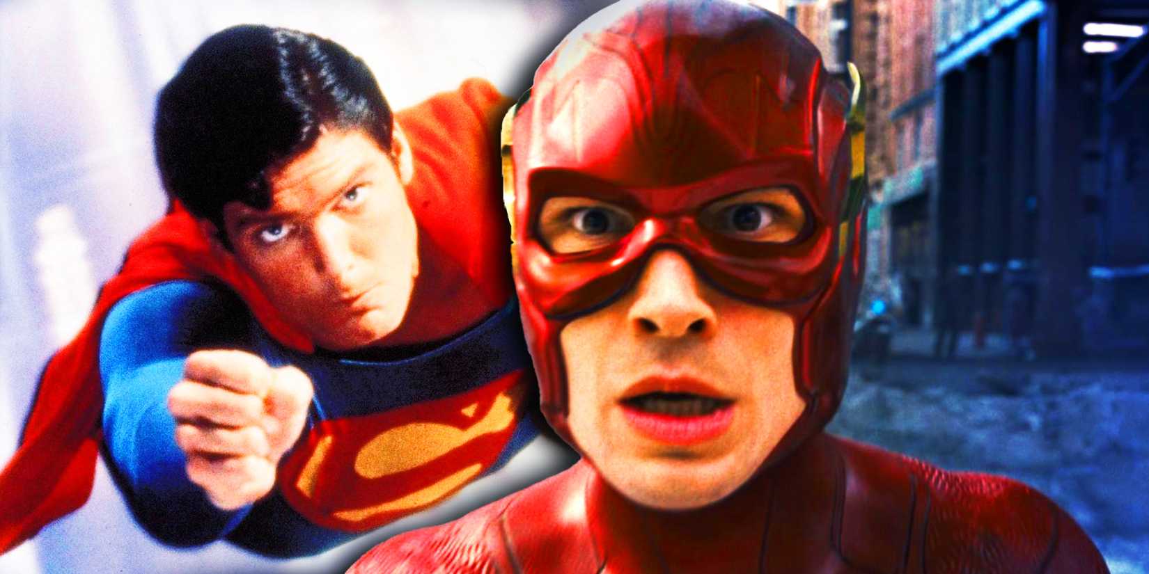 Christopher Reeve as Superman and Ezra Miller as The Flash in The Flash movie