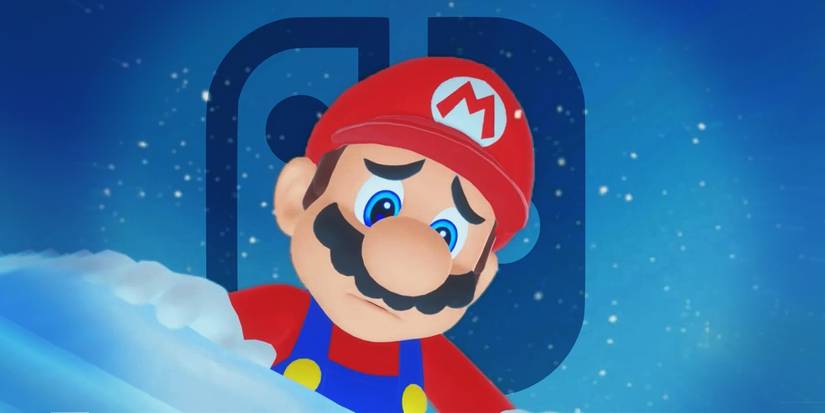 Sad Mario in front of the Nintendo Switch logo