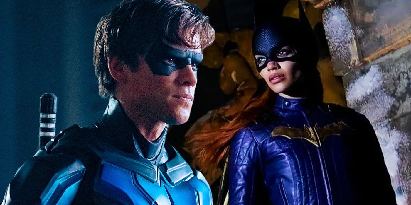 Custom image of Nightwing from Titans and a released shot of Batgirl from DC&rsquo;s canceled movie.