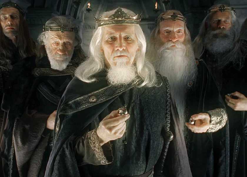 The Nine Kings of Men holding the Rings of Power from The Lord of the Rings: Fellowship of the Ring.