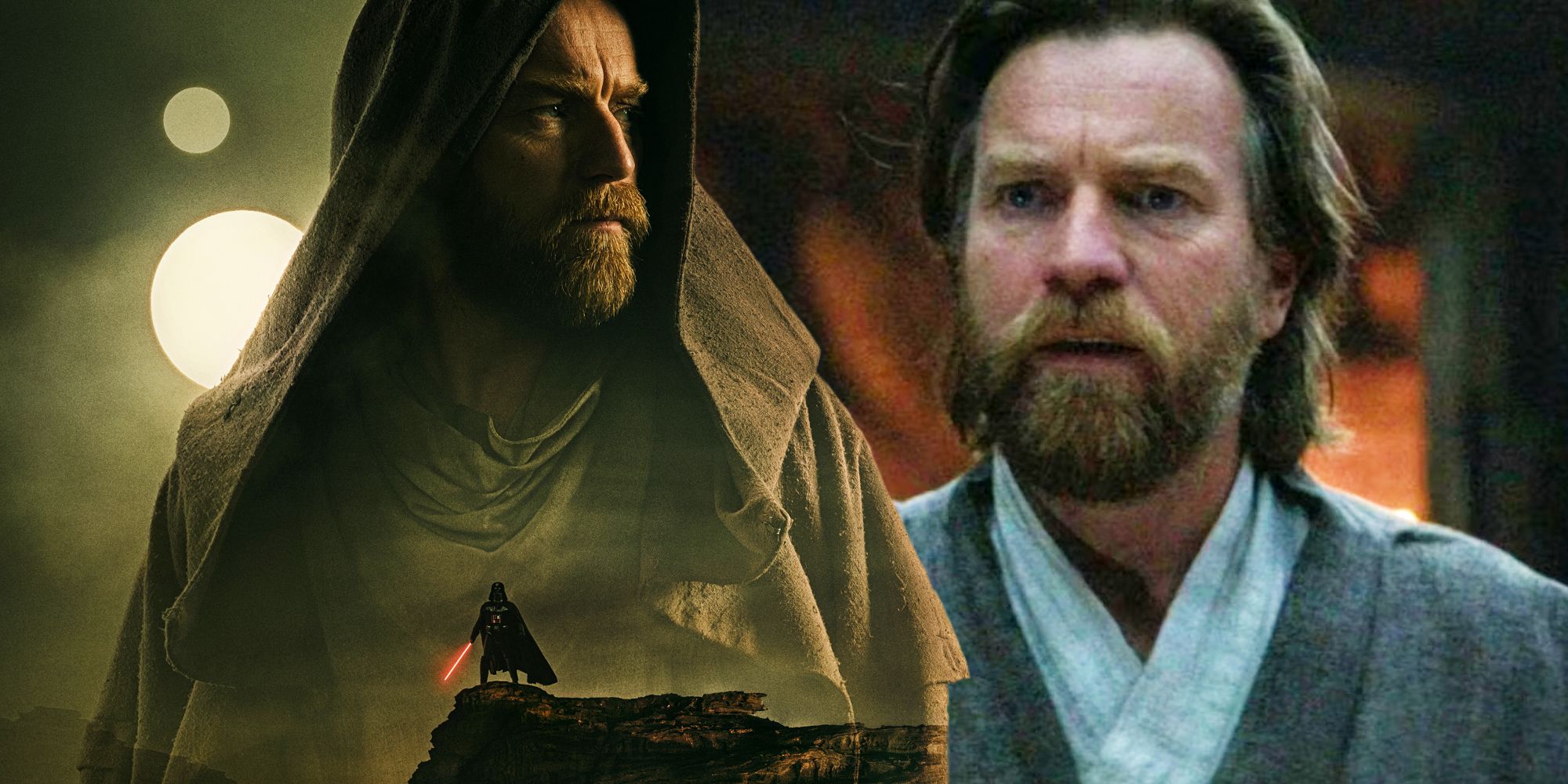 Ewan McGregor as Obi-Wan Kenobi next to the series' poster