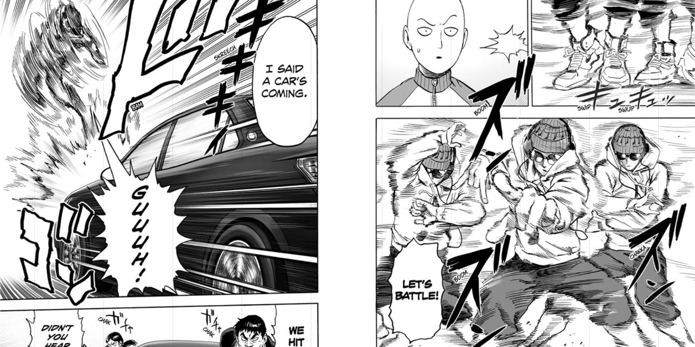 One-Punch Man: Forte gets hit by a car because of his headphones.